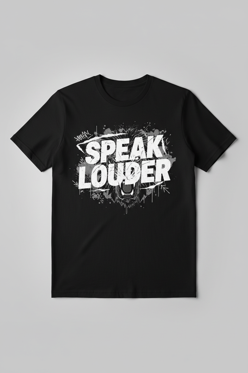 Speak Louder graphic tee with bold urban design