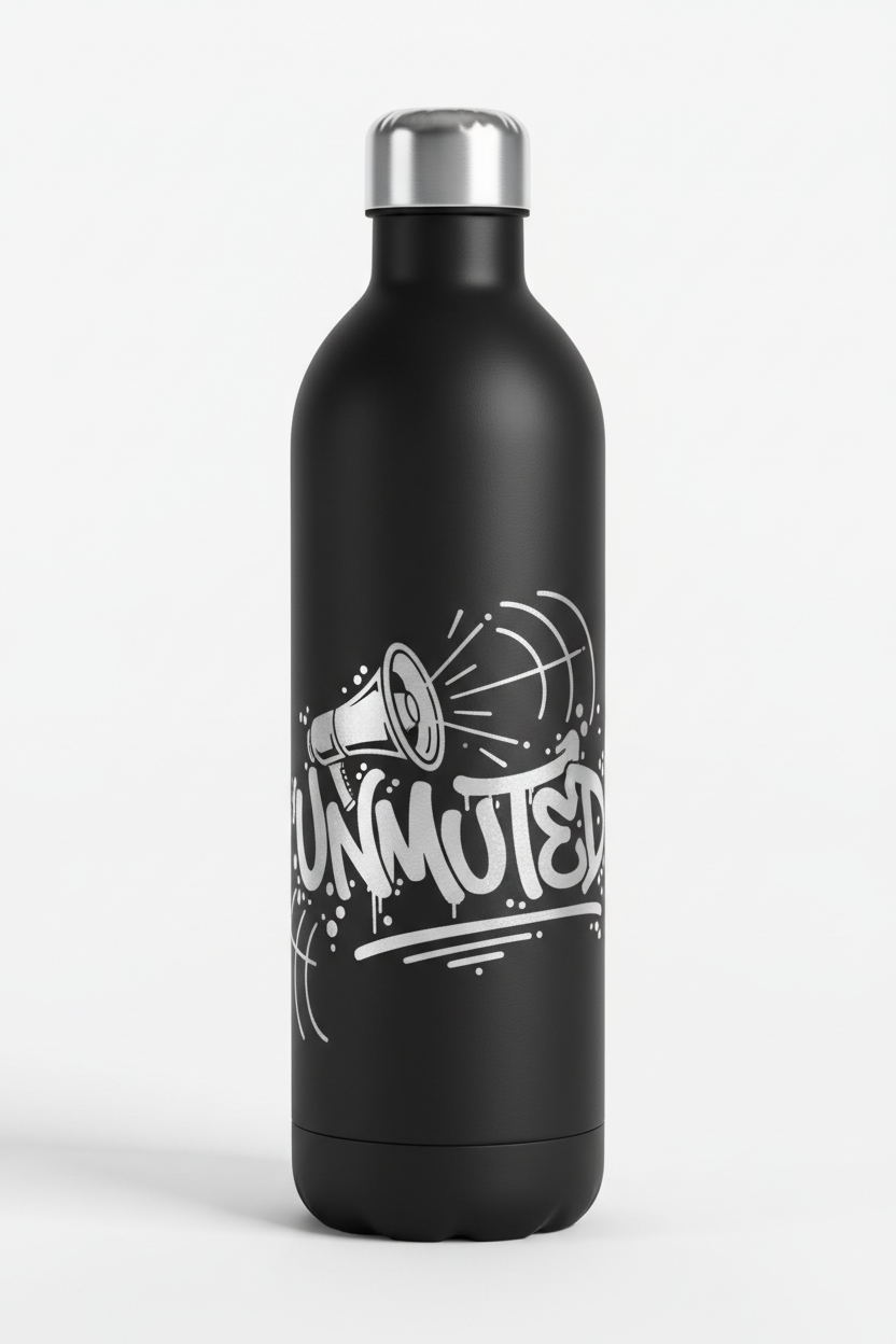Unmuted Water Bottle - Matte Black Graffiti