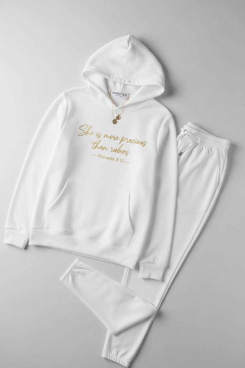 More Precious Than Rubies White Ladies Jogging Set