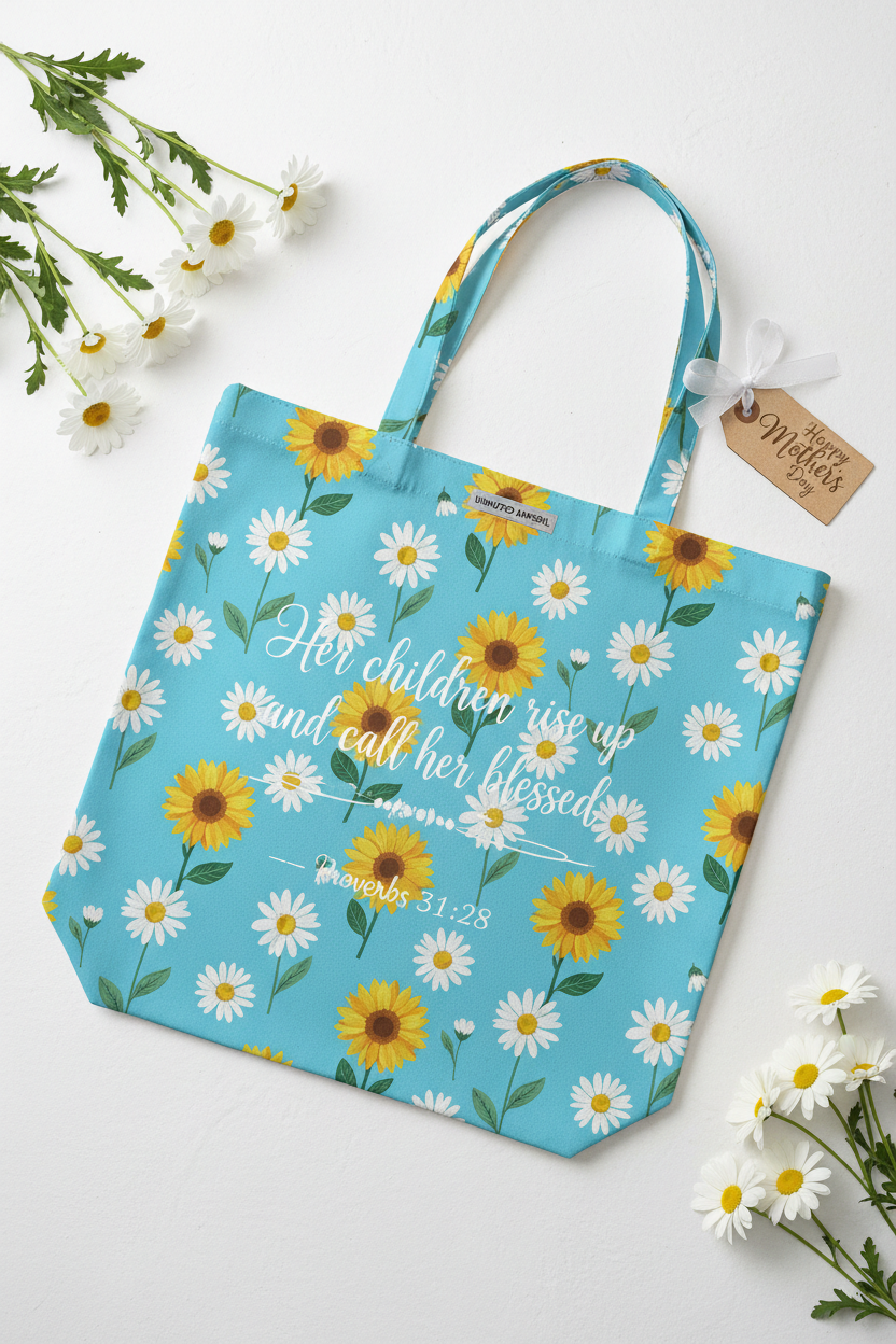 Called Blessed Sky Blue Floral Tote Bag by Unmuted Apparel