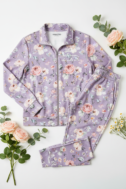 Blessed Woman Lavender Floral 2-Piece Jogging Set by Unmuted Apparel