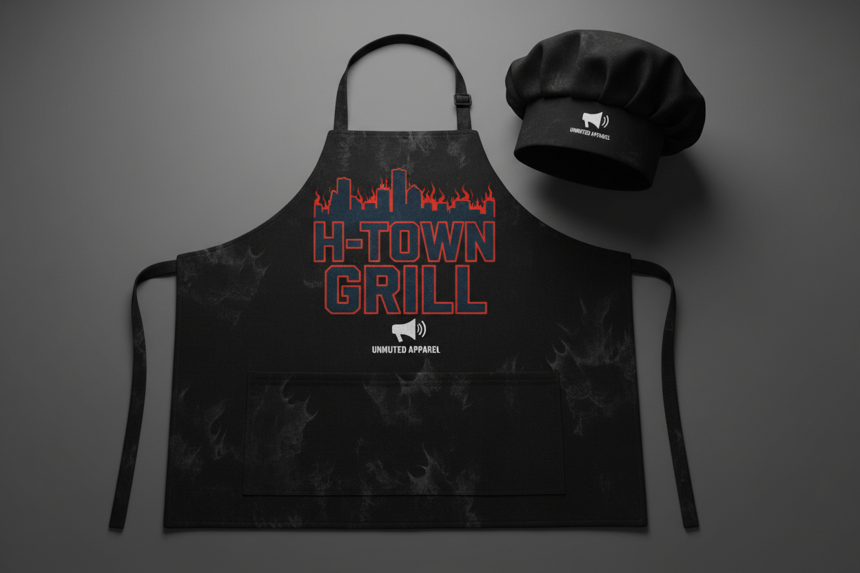 H-Town Grill BBQ Apron and Chef Hat Set by Unmuted Apparel