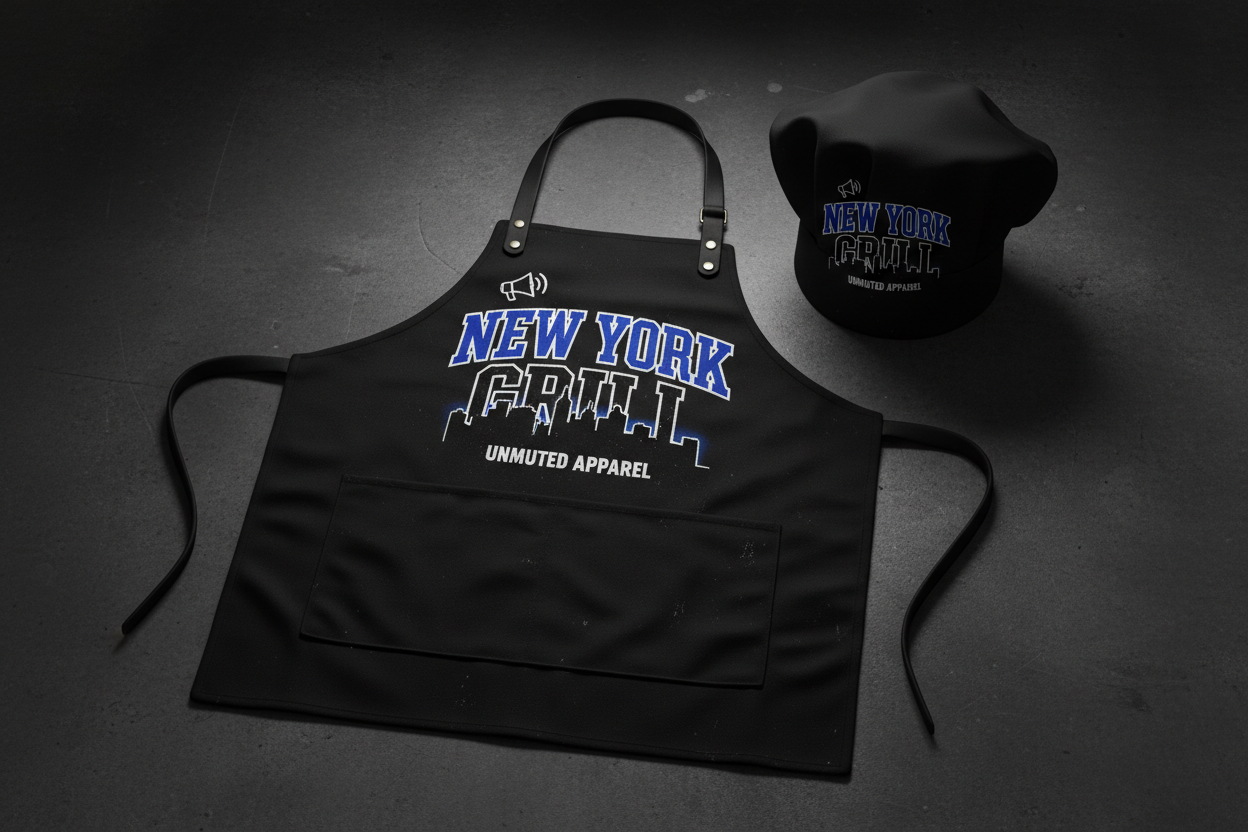 New York Grill BBQ Apron and Chef Hat Set by Unmuted Apparel