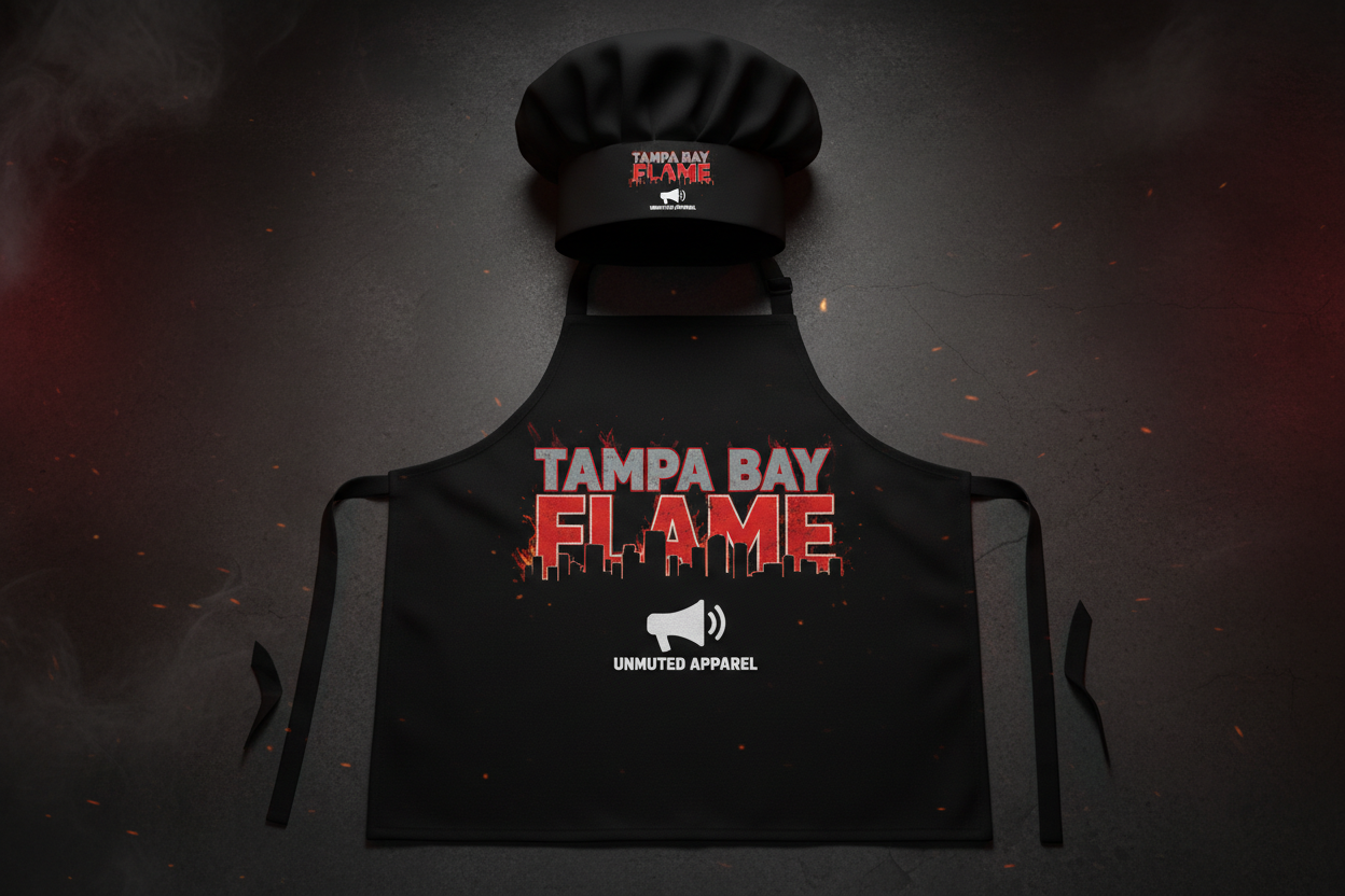 Tampa Bay Flame BBQ Apron and Chef Hat Set by Unmuted Apparel