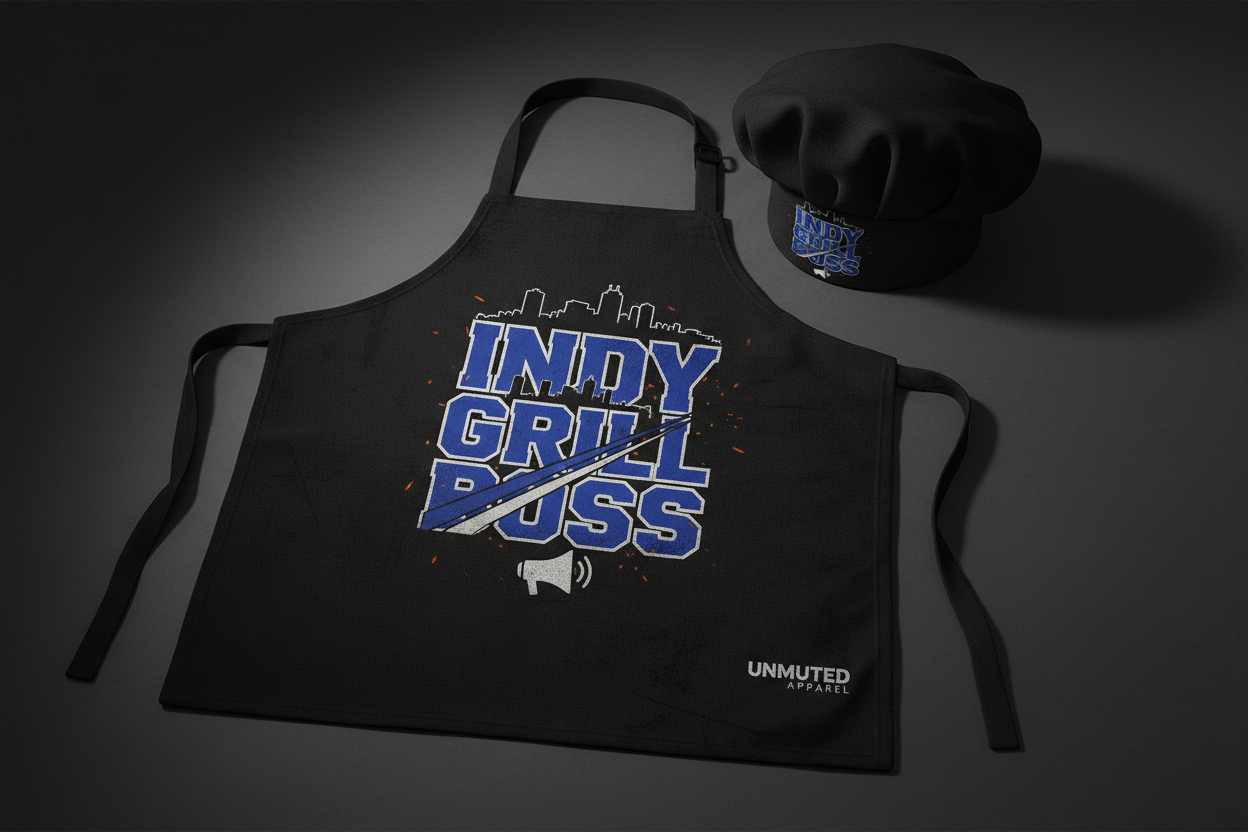 Indy Grill Boss BBQ Apron and Chef Hat Set by Unmuted Apparel