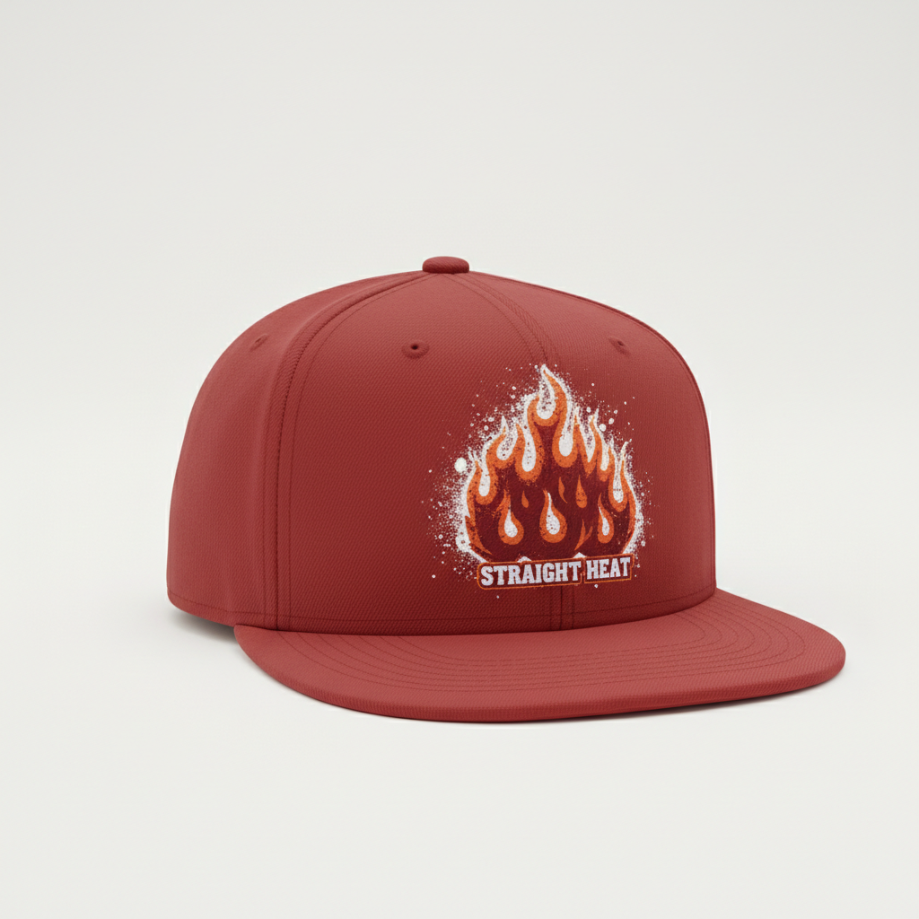 Straight Heat Snapback Limited Edition - burnt red gritty flame graphic streetwear hat