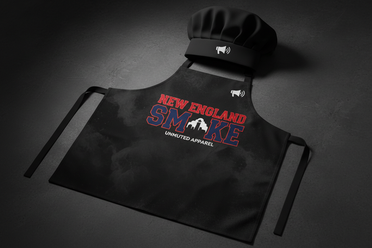 New England Smoke BBQ Apron and Chef Hat Set by Unmuted Apparel