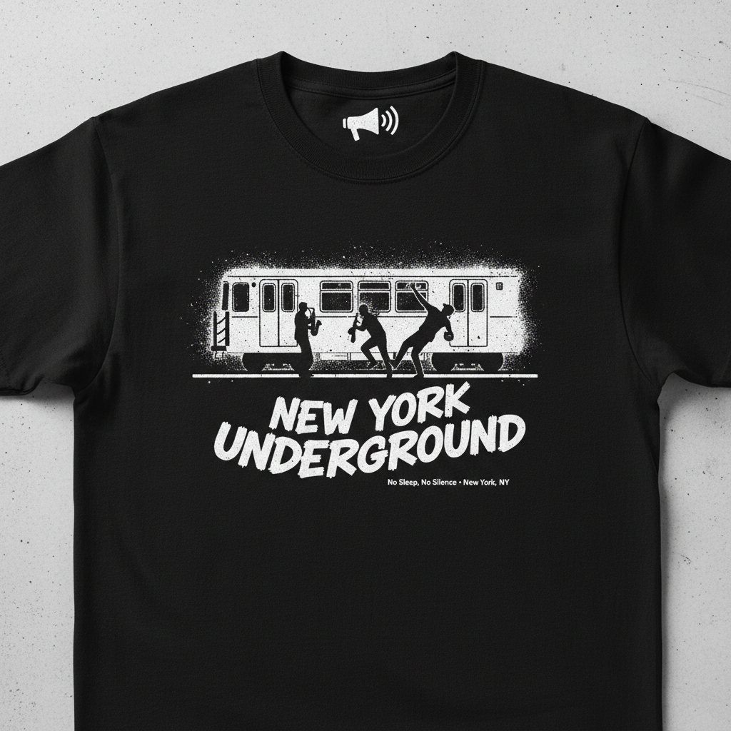 NYC Underground Tee - No Sleep No Silence - subway performers silhouette gritty streetwear