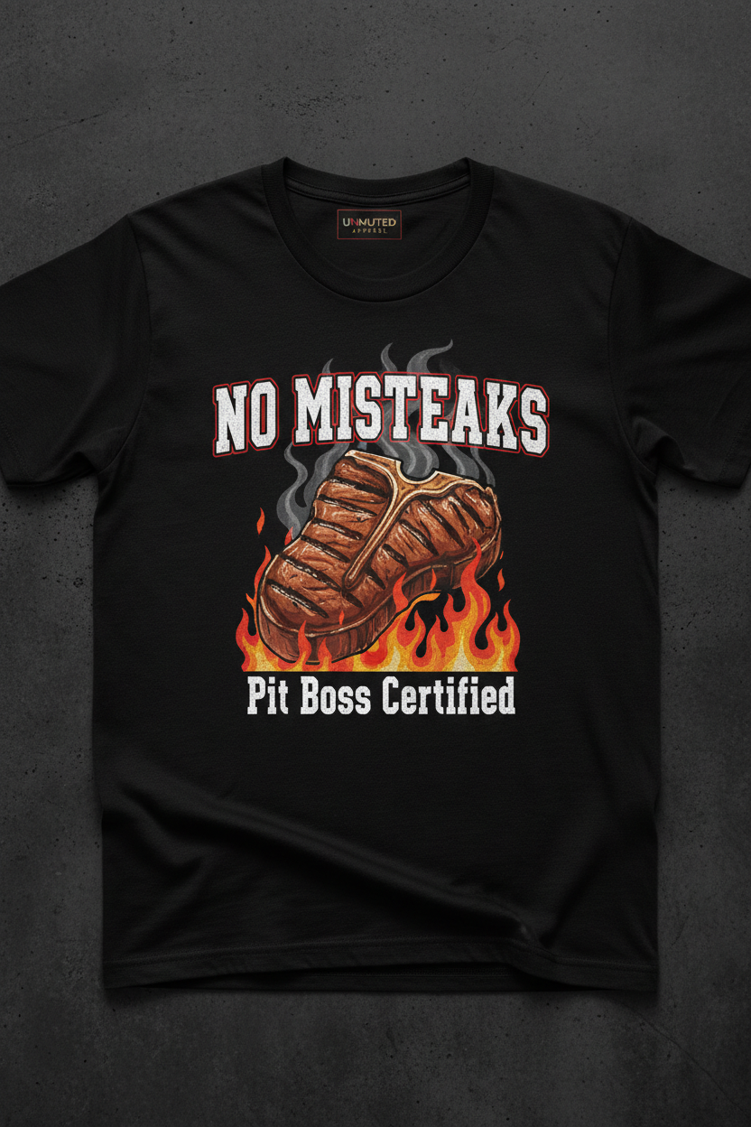 No Misteaks Pit Boss Certified Black Graphic Tee by Unmuted Apparel