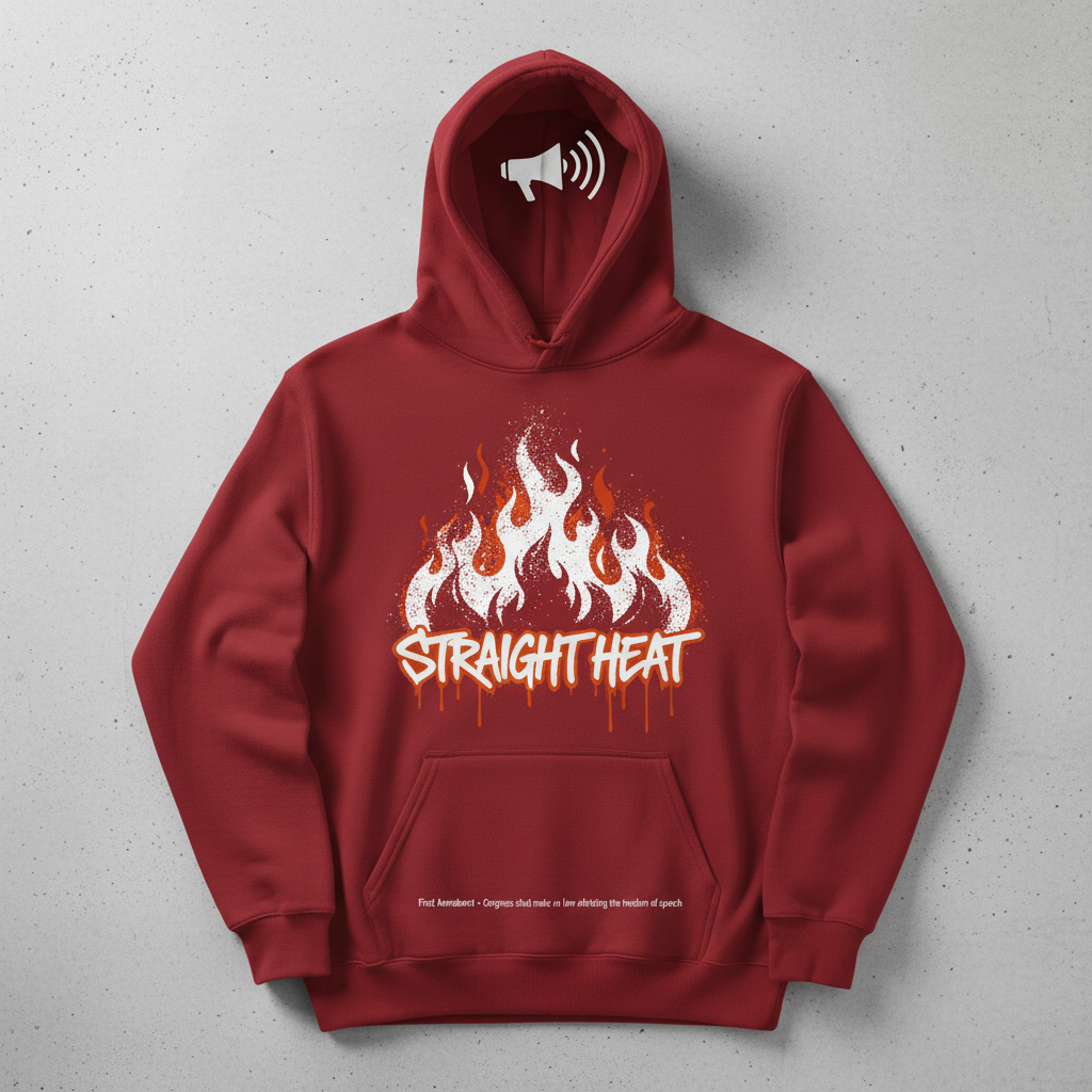 Straight Heat Hoodie Limited Edition - burnt red gritty flame graphic megaphone brand signature