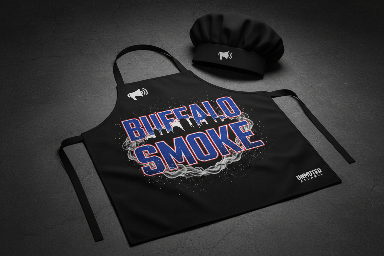 Buffalo Smoke BBQ Apron and Chef Hat Set by Unmuted Apparel