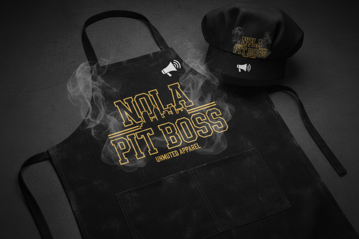 NOLA Pit Boss BBQ Apron and Chef Hat Set by Unmuted Apparel