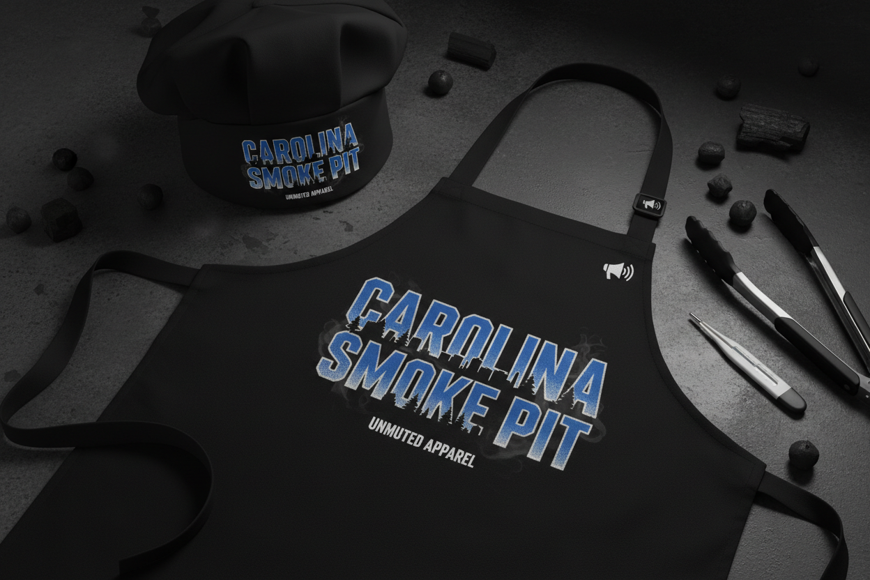 Carolina Smoke Pit BBQ Apron and Chef Hat Set by Unmuted Apparel