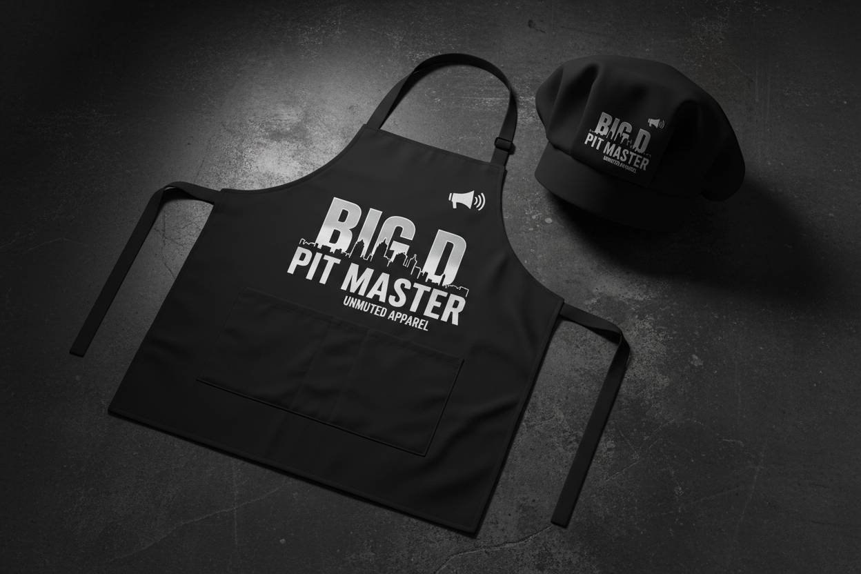 Big D Pit Master BBQ Apron and Chef Hat Set by Unmuted Apparel
