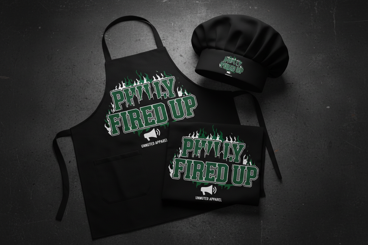 Philly Fired Up BBQ Apron and Chef Hat Set by Unmuted Apparel