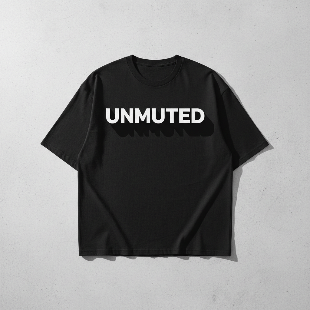 Unmuted Flagship Tee - Bold white 3D typography on black t-shirt
