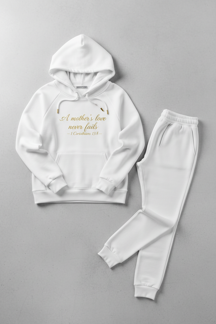 A Mother's Love Never Fails White Ladies Jogging Set