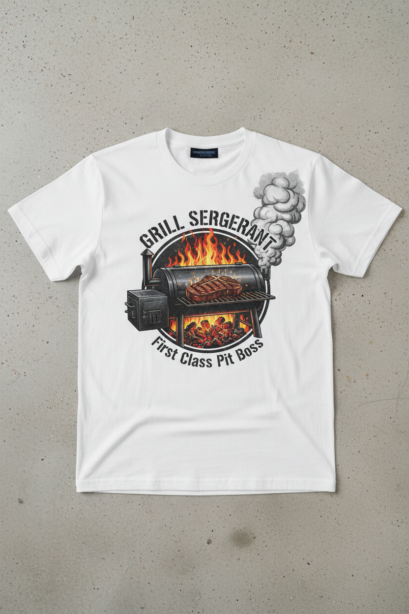 Grill Sergeant First Class Pit Boss Upgraded Commercial Grill White Tee