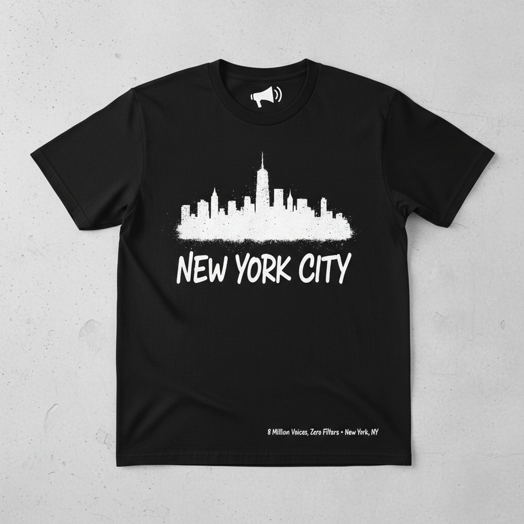 NYC Skyline Tee - 8 Million Voices Zero Filters - megaphone brand signature streetwear