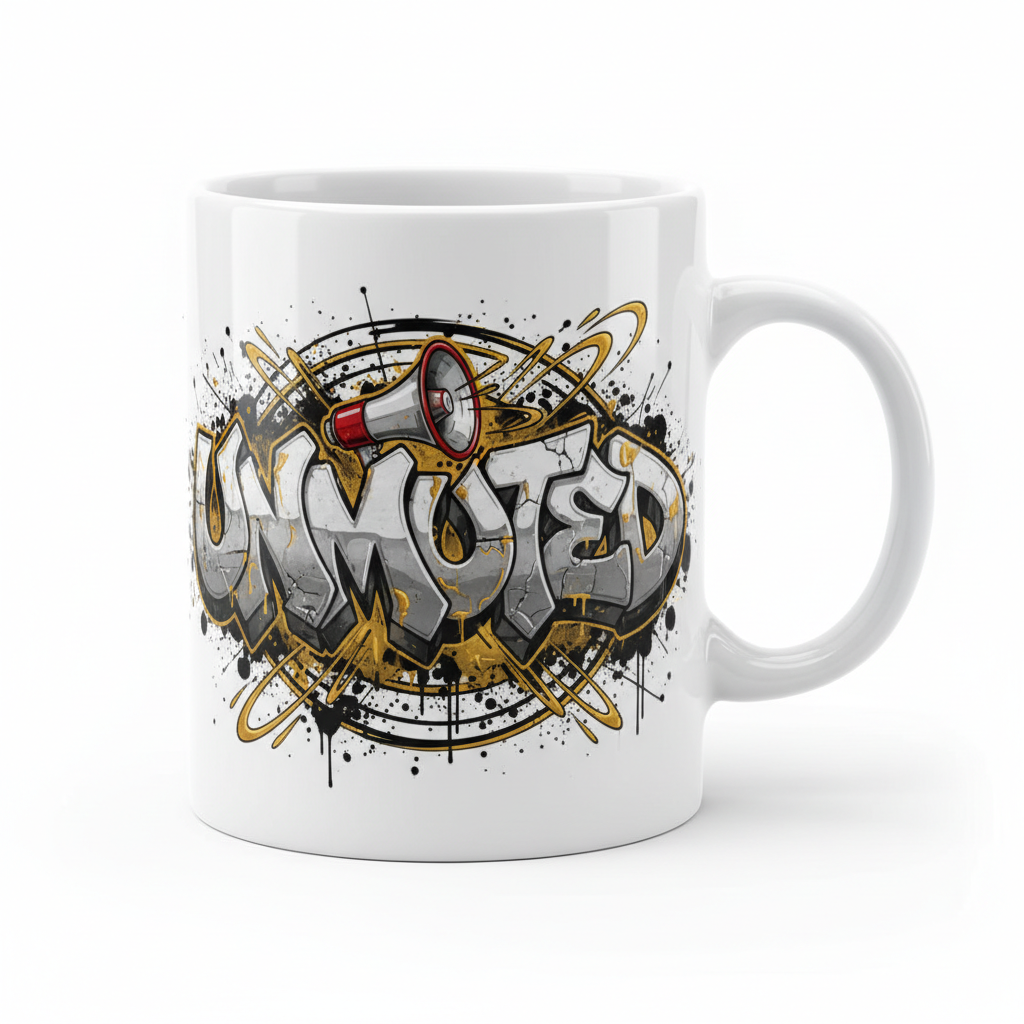 Unmuted Mug - White Chrome Graffiti