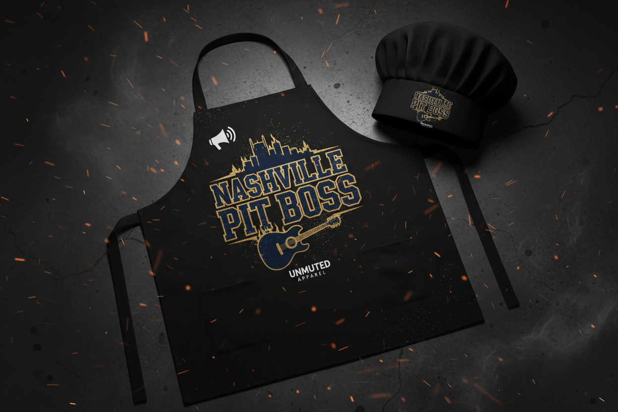 Nashville Pit Boss BBQ Apron and Chef Hat Set by Unmuted Apparel