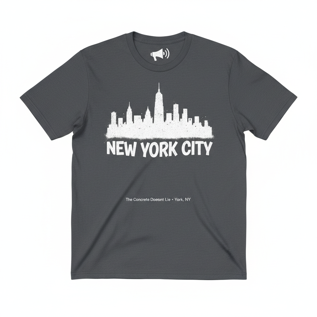 NYC Skyline Tee - The Concrete Doesn't Lie - charcoal grey megaphone brand signature streetwear
