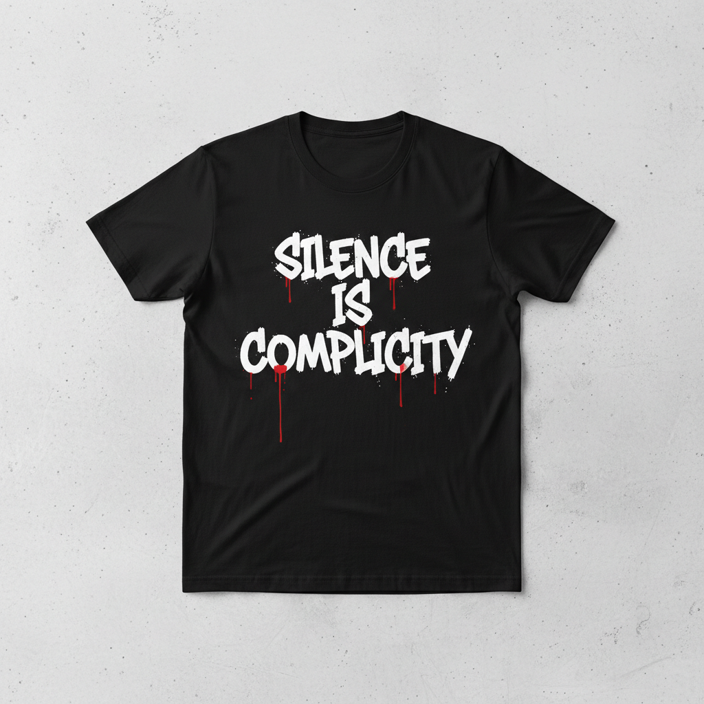 Silence Is Complicity Tee - bold graffiti urban streetwear design