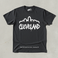 Cleveland Skyline Tee - Where the Hustle Never Quits - dark grey megaphone brand signature gritty streetwear