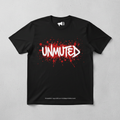 Unmuted Splatter Tee - gritty graffiti lettering red paint splatter megaphone brand signature First Amendment
