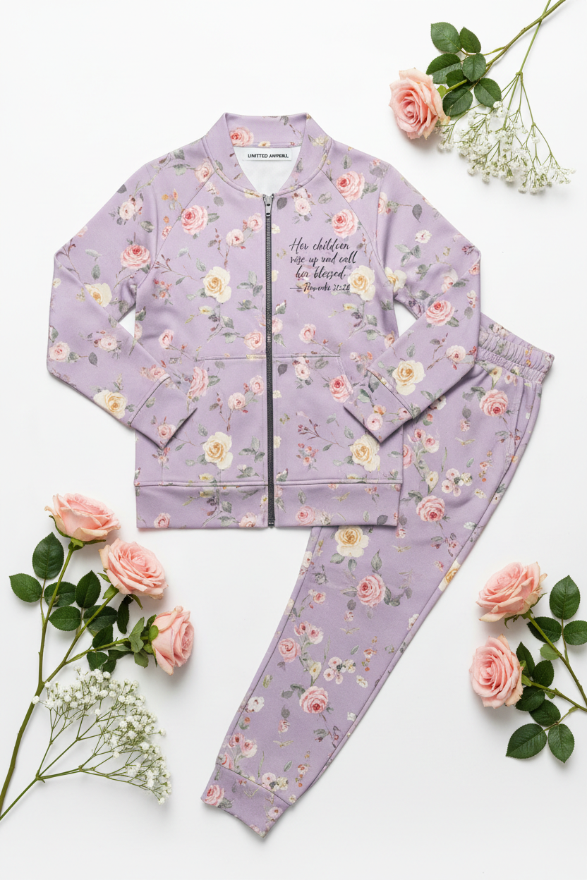 Called Blessed Lavender Floral 2-Piece Jogging Set by Unmuted Apparel