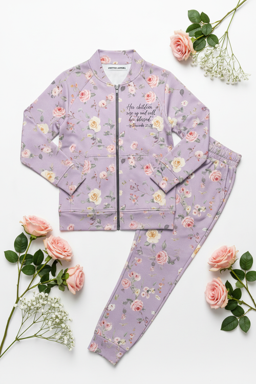 Called Blessed Lavender Floral 2-Piece Jogging Set by Unmuted Apparel